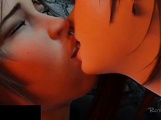 Lara Croft and Tifa kisses passionately